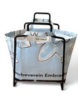 Everyday Design Papiertaschenhalter aus schwarzem Metall mit Upcycling Tasche aus blauer Blache