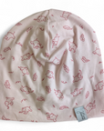Hellrosa Kinderbeanie mit kleinen Elefanten und Blättern