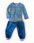 Mädchen Kombi Jeans-Pumphose und Langarmshirt gestreift aus Baumwolljersey in Grösse 80 von Petite Jeanne
