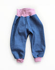 Mädchen Jeans-Pumphose mit violetten Bündchen aus Baumwolljersey in Grösse 80 von Petite Jeanne