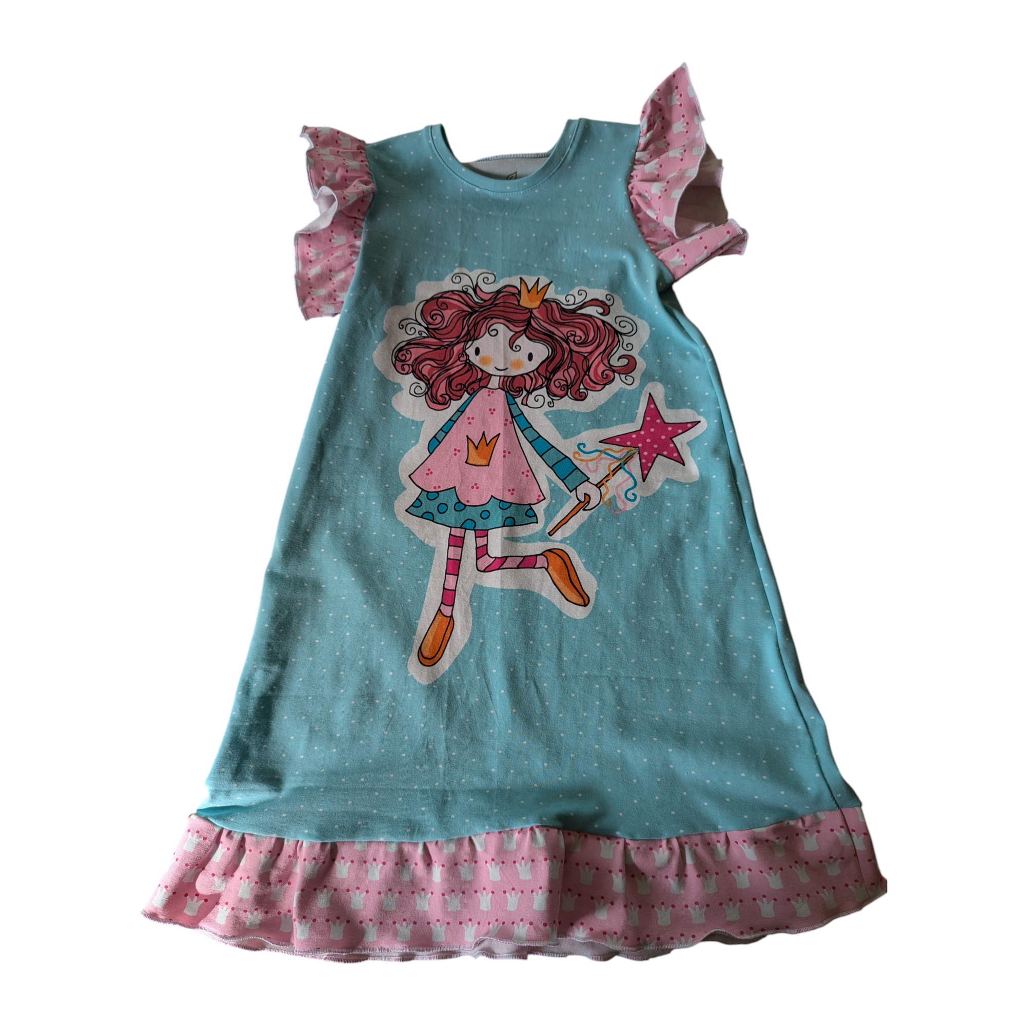 Mädchen, Tunika mit Prinzessin Motiv, türkis aus Jersey in der Grösse 104, Label Petite Jeanne