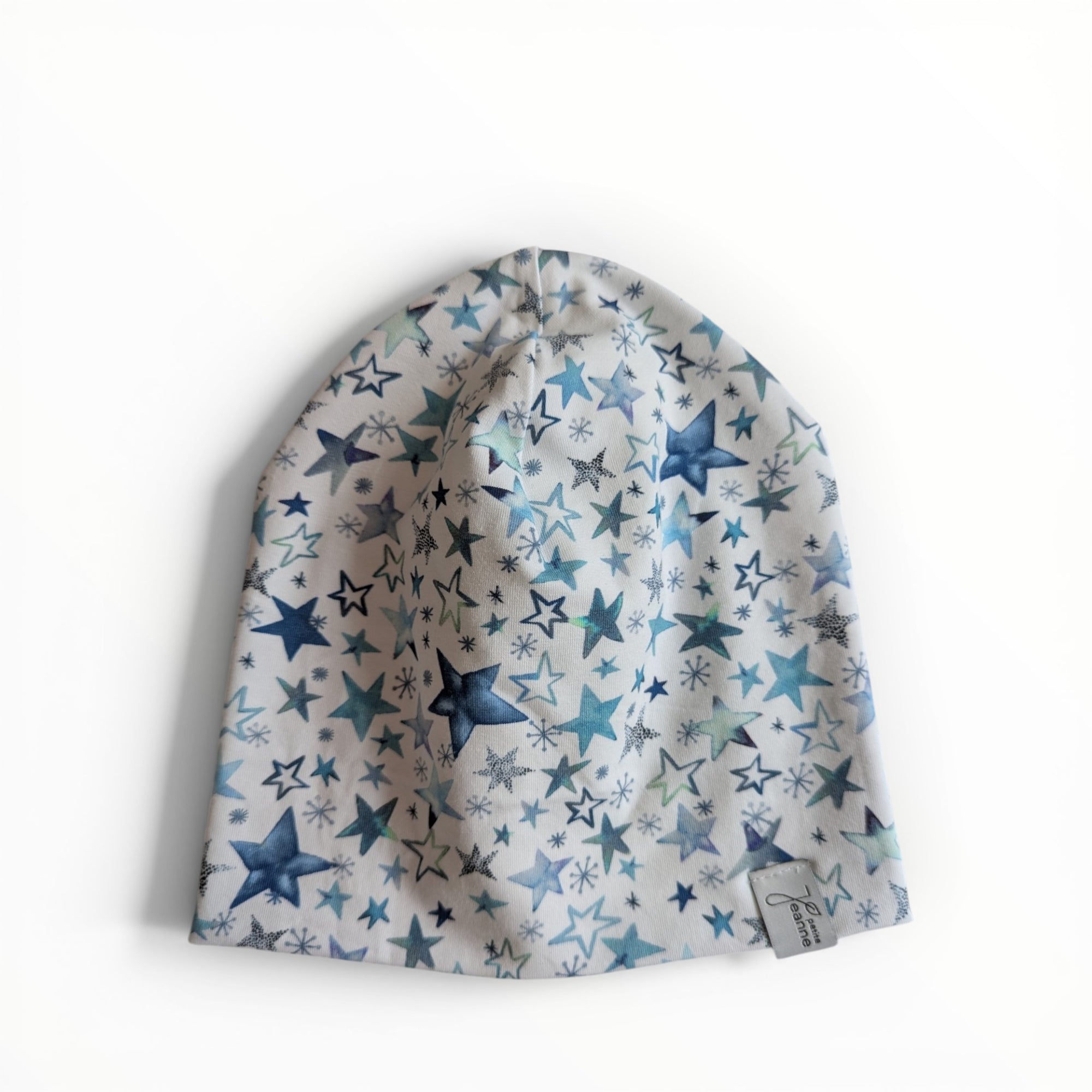Unisex Beanie weiss Sterne Motiv Baumwolljersey in der Kopfgrösse 46-49