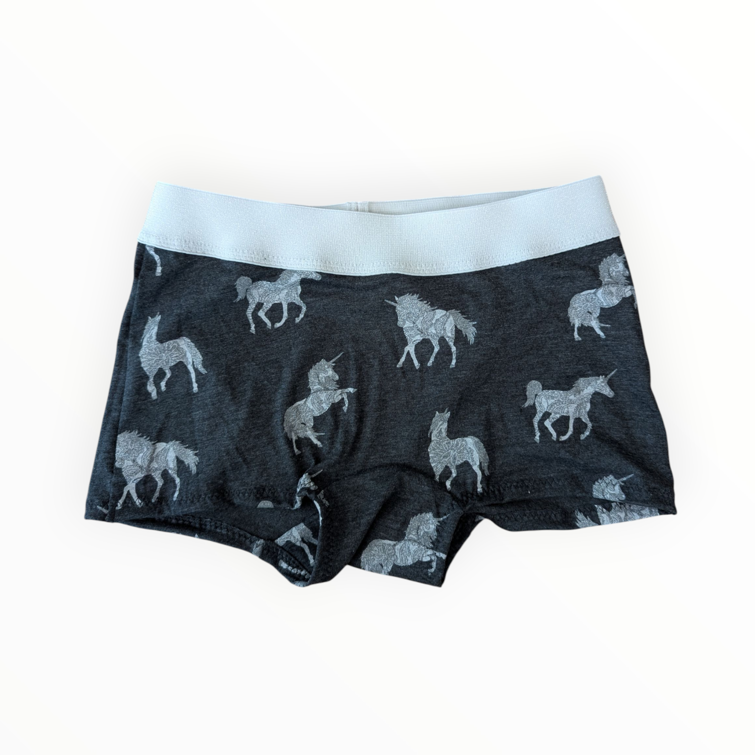 Anthrazitfarbene Mädchenpanty mit silberfarbenen Einhörnern