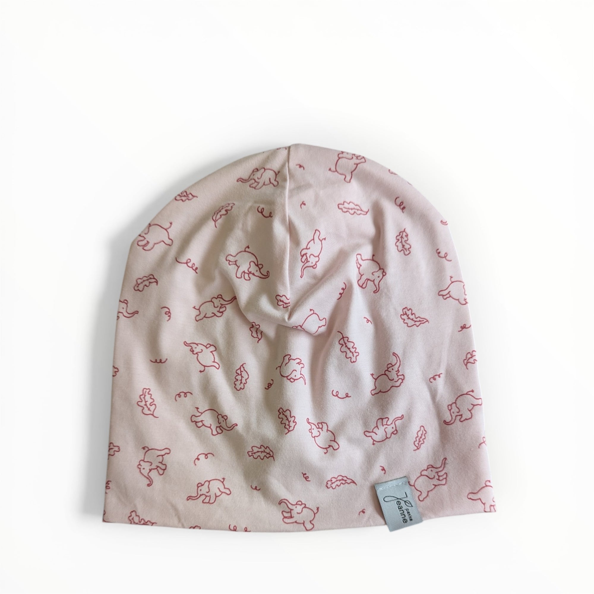 Mädchen Beanie rosa mit Elefanten Motiv Baumwolljersey in der Kopfgrösse 46-49