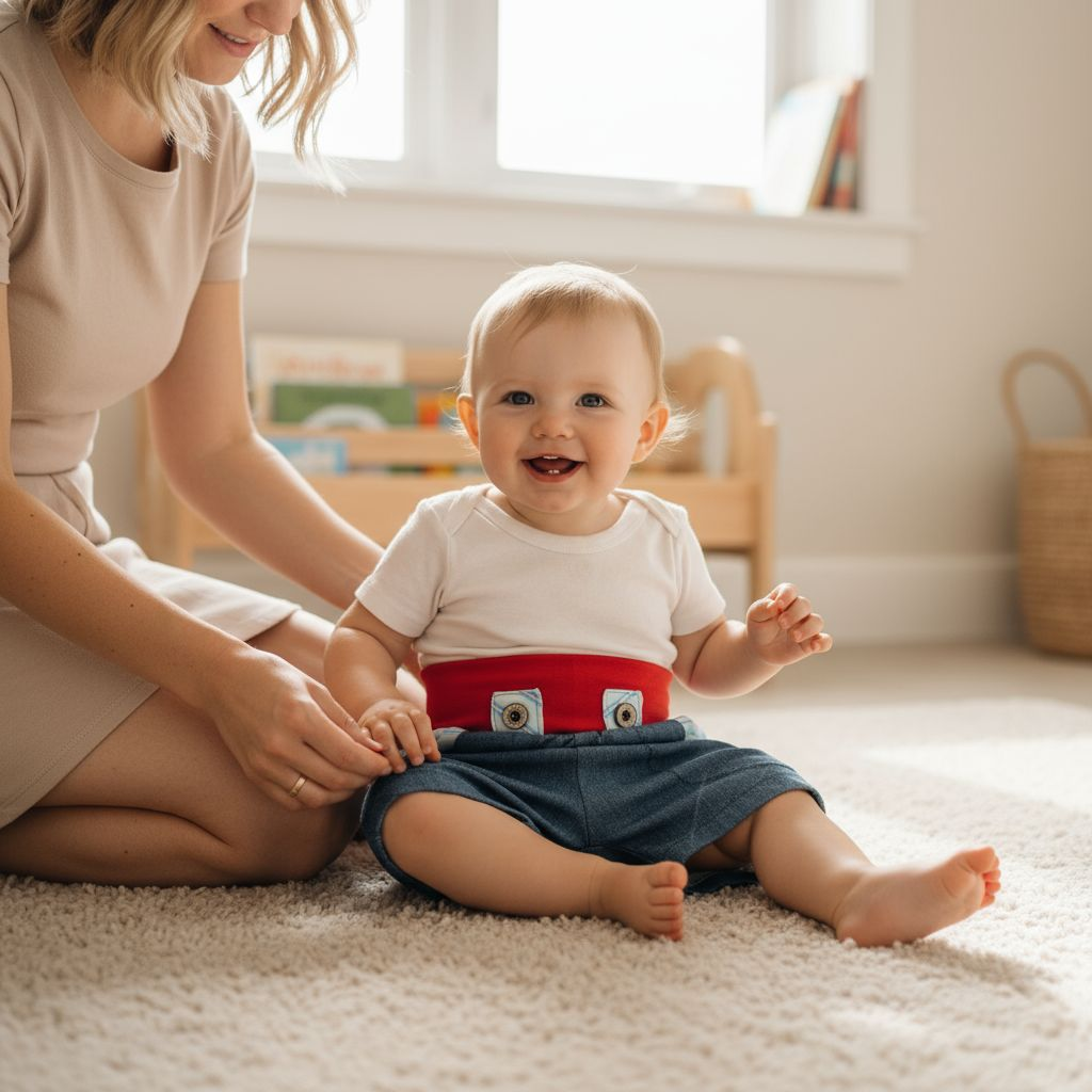 Eine Mutter sitzt  mit ihrem Kinde auf dem Zimmerboden