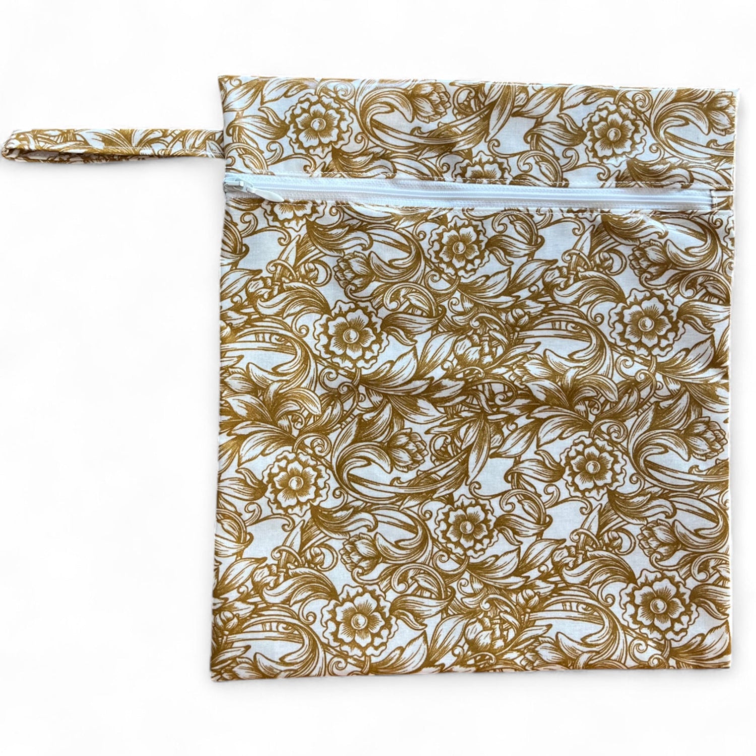 Tasche für nasse Badesachen; weisser Wetbag mit goldenen Blumen