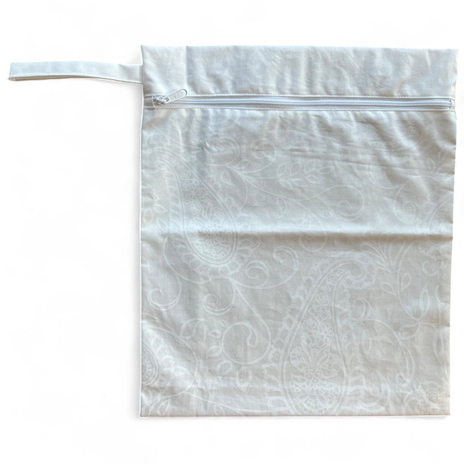 Tasche für nasse Badesachen; weisser Wetbag mit weissen Ornamenten